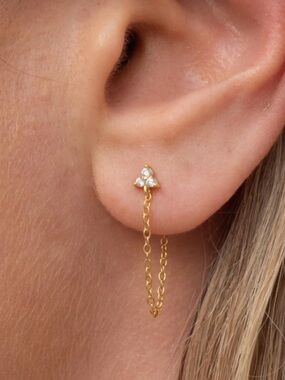 Gold Trinity Diamond Chain Drop Stud Earring - Women Jewelry